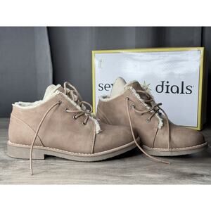 Seven Dials Winter Boots Womens 7 M Mallori Beige Faux Leather Lace Up Faux Fur